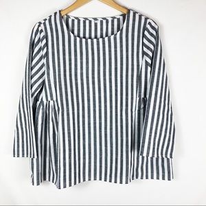 Striped 3/4 Sleeve Blouse | Gray White | Size Small
